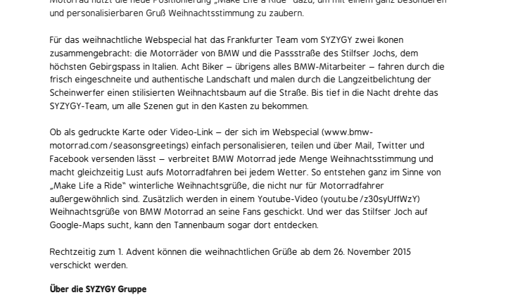 SYZYGY kreiert außergewöhnliche Weihnachtsgrüße für BMW Motorrad