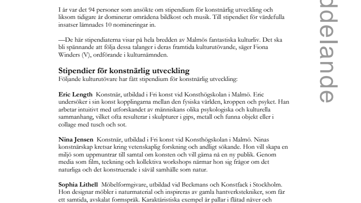 Malmö stads kulturstipendier 2015
