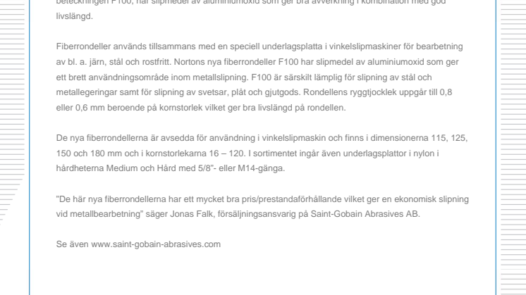 Nya fiberrondeller för slipning av metall