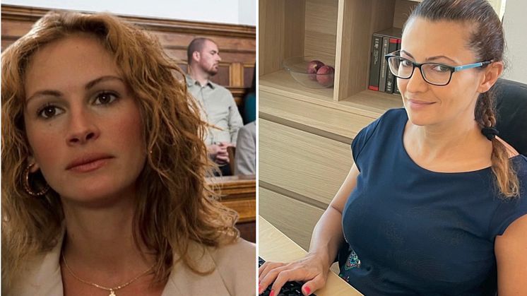 Left: Julia Roberts plays "Erin Brockovich". Right: Real life legal champion Adriana Stoyanova