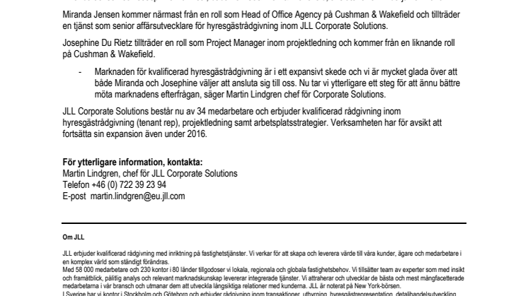 JLL Corporate Solutions fortsätter sin expansion 