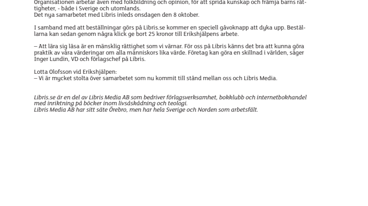 Erikshjälpen i nytt samarbete med Libris