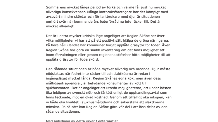 Initiativ Insatser för det akuta läget för skånskt  lantbruk 
