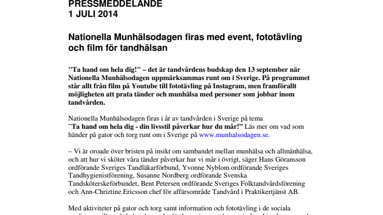Nationella Munhälsodagen firas med event, fototävling och film för tandhälsan 