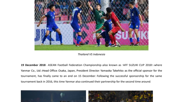 Yanmar Spreads Excitement in Thailand and Throughout Southeast Asia By Supporting ASEAN Football Federation Championship 2018 as Official Sponsor