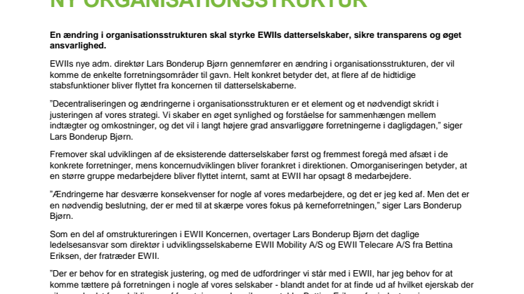 EWII skærper forretningerne med ny organisationsstruktur