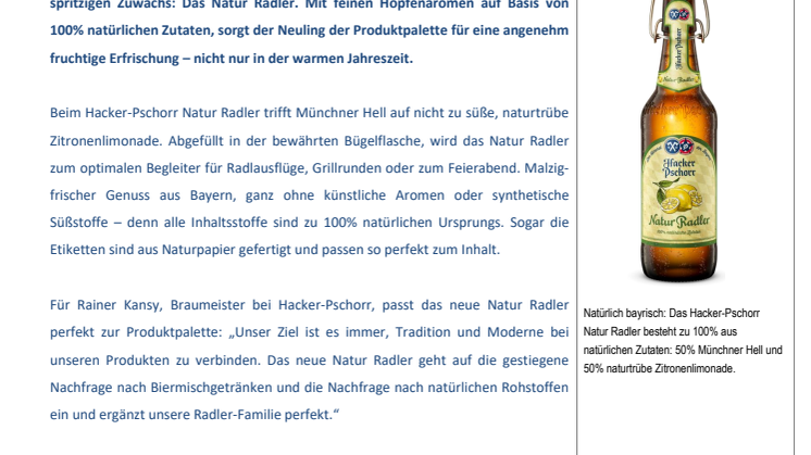 Natürlich bayrisch: Hacker-Pschorr Natur Radler 