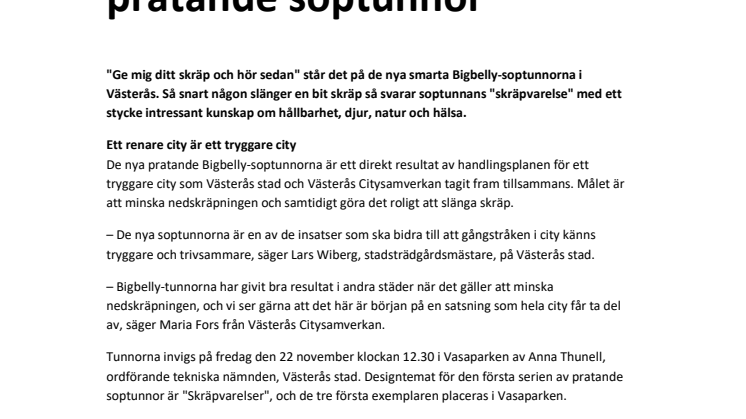 Invigning av Västerås första pratande soptunnor