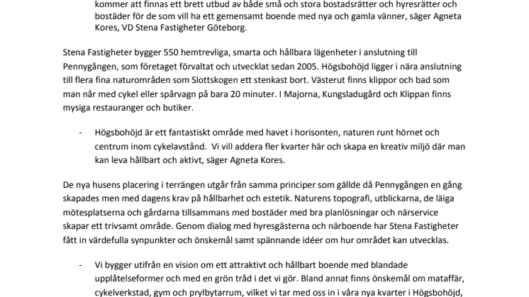 Stena Fastigheter bygger 550 nya bostäder, mötesplatser, förskola och närservice i Högsbohöjd