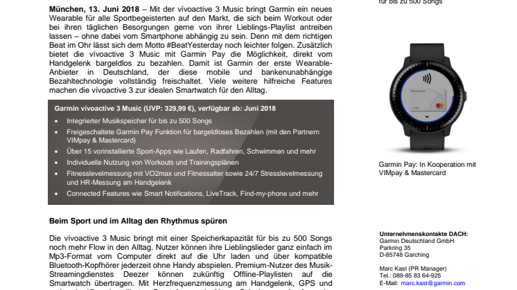 Immer im Takt mit der vívoactive 3 Music