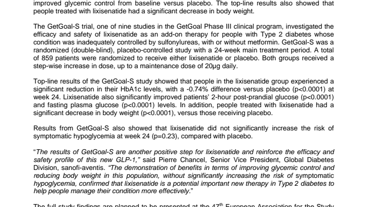 Lixisenatide Significantly Reduces HbA1c Without Increasing Hypoglycemia in Patients Uncontrolled on Sulfonylureas