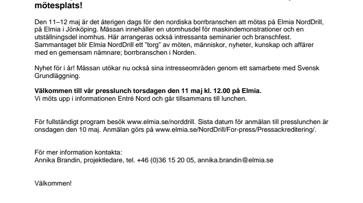 Pressinbjudan: Välkommen till den nordiska borrbranschens självklara mötesplats!