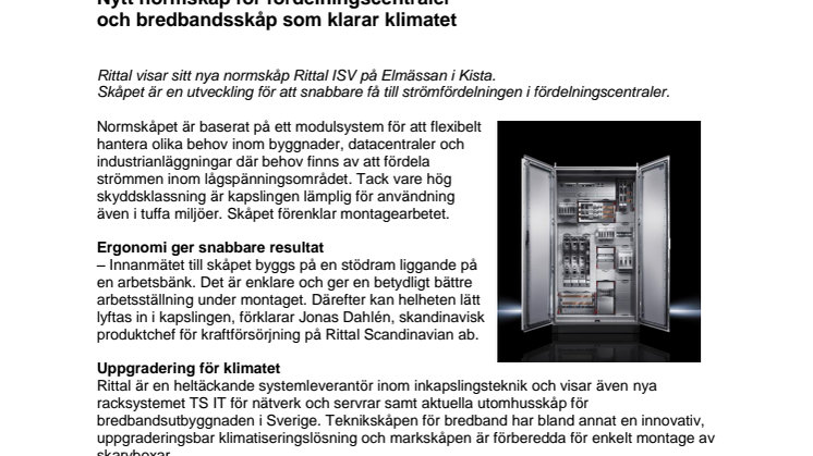 Nytt normskåp för fördelningscentraler och bredbandsskåp som klarar klimatet
