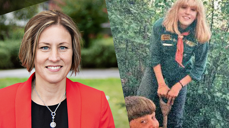 Till vänster Hanna Svensson (S). Foto: Charlotte Rueckl. Till höger Hanna som ung scout. Foto: Privat