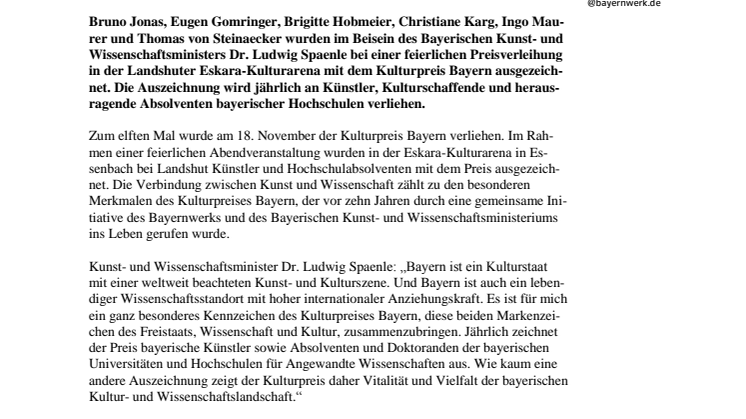 Kulturpreis Bayern 2015 in Essenbach verliehen