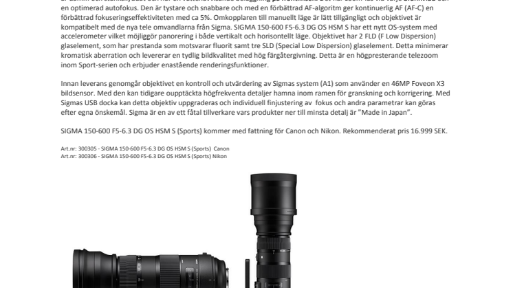 SIGMA 150-600 F5-6.3 DG OS HSM S (Sports)