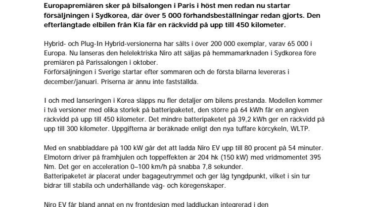 Kia Niro EV börjar säljas i Korea