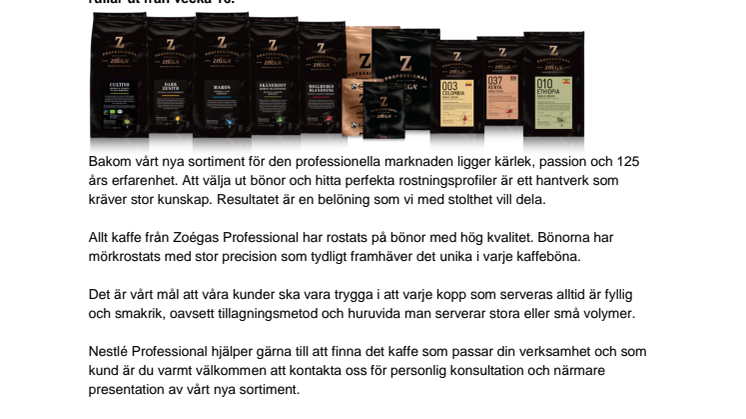 Nestlé Professional lanserar ett nytt Zoégas sortiment 