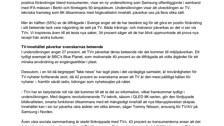Ny undersökning visar: svenskarna inspireras att göra positiva förändringar efter vad de ser på TV