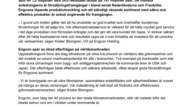 Engcon ökar sin omsättning för nionde året i rad 