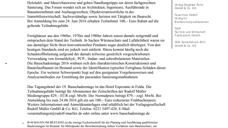 19. Bauschadenstage in Fulda