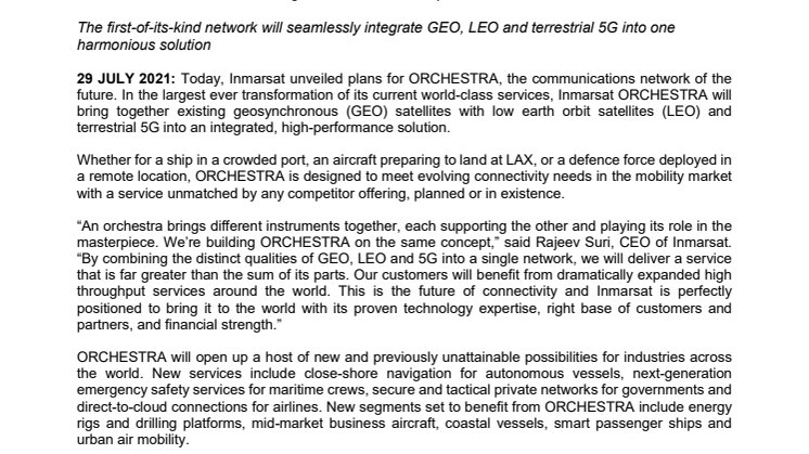 Inmarsat Unveils the Communications Network of the Future