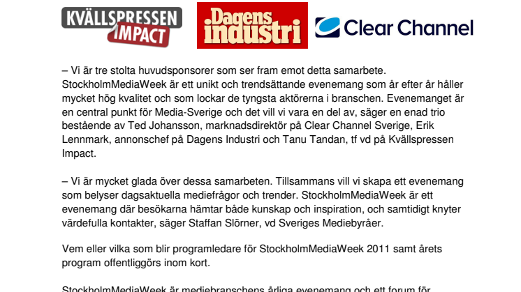 StockholmMediaWeeks huvudsponsorer klara 