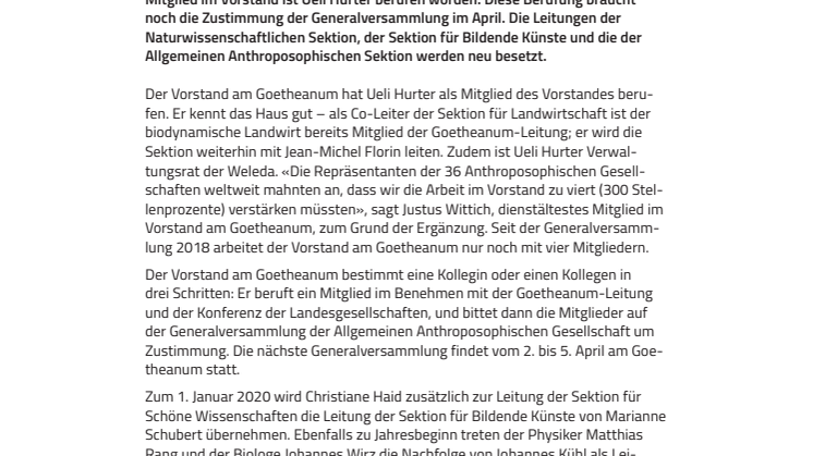 MM 2020 01 10 Berufungen Goetheanum Vorstand Sektionen