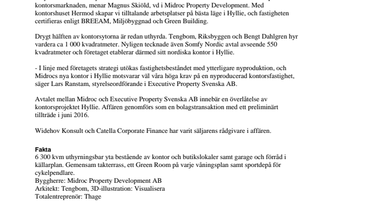 Midroc säljer profilstark kontorsfastighet i Hyllie