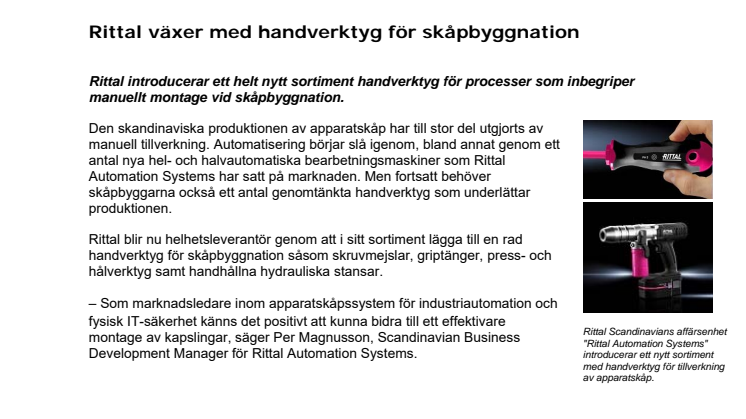 Rittal växer med handverktyg för skåpbyggnation