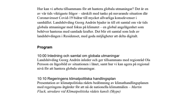 Program inför lansering av Värmlands energi- och klimatstrategi