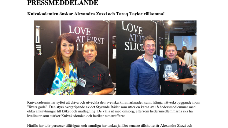 Knivakademien önskar Alexandra Zazzi och Tareq Taylor välkomna!