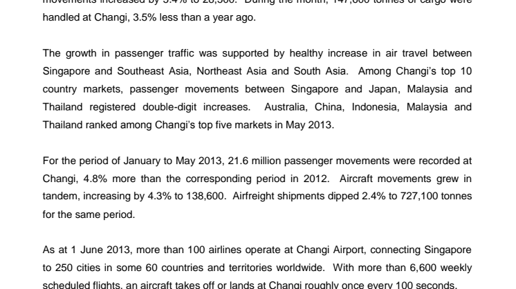Operating Indicators for May 2013