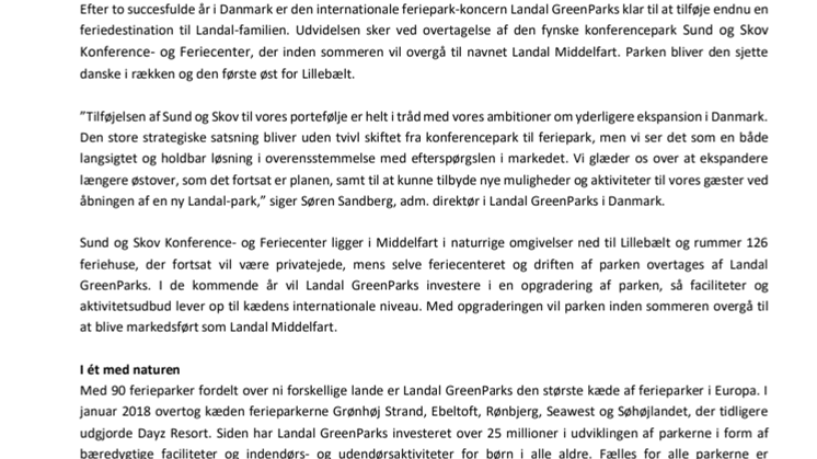 Fra konferencepark til feriepark: Landal GreenParks overtager Sund og Skov Konference- og Feriecenter