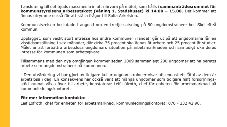 Sofia Arkelsten träffar ungdomstrainees på Skellefteå kommun