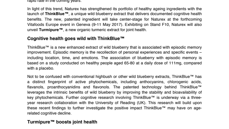 Vitafoods Europe 2017: New natural solutions target healthy ageing 