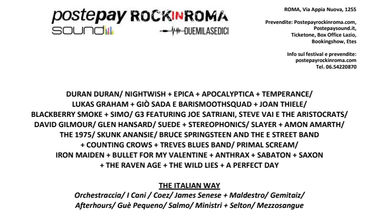 S.P.Q.R.OCK  Ottavo anno per il POSTEPAY SOUND ROCK IN ROMA