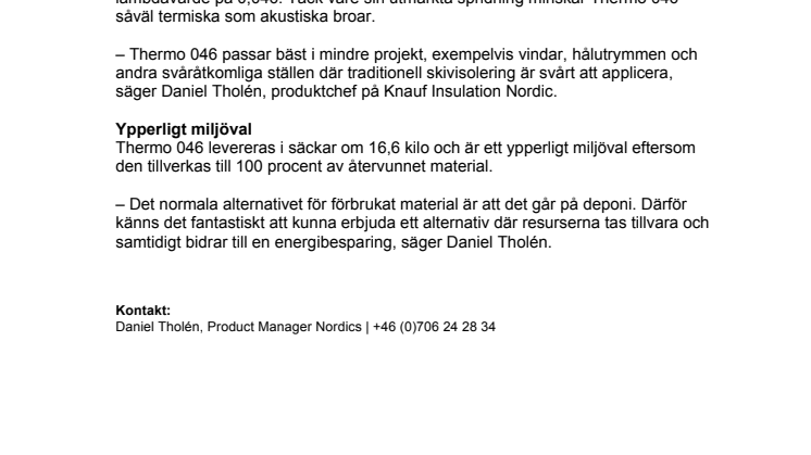 Ny lösull från Knauf Insulation – krattullen Thermo 046
