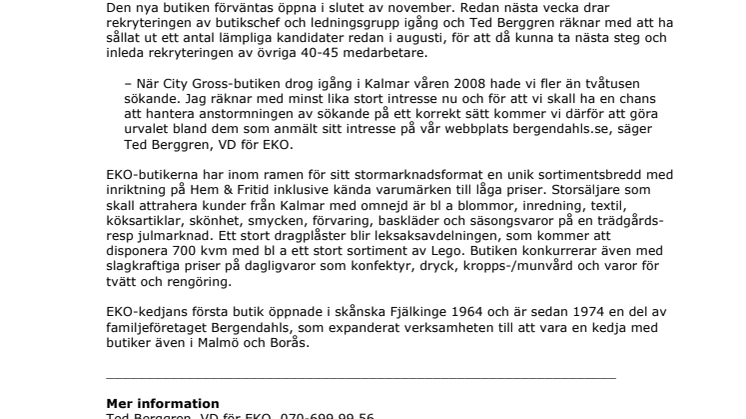 EKO expanderar med Kalmarbutik i Hansa City