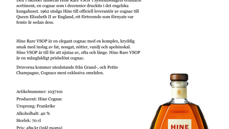 Hine Rare VSOP - Nu i ordinarie sortiment!