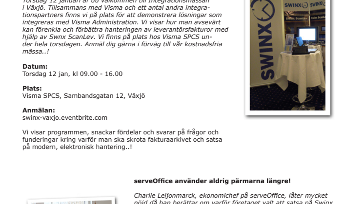Se hur man skannar fakturor från Swinx till Visma på Integrationsmässan i Växjö!