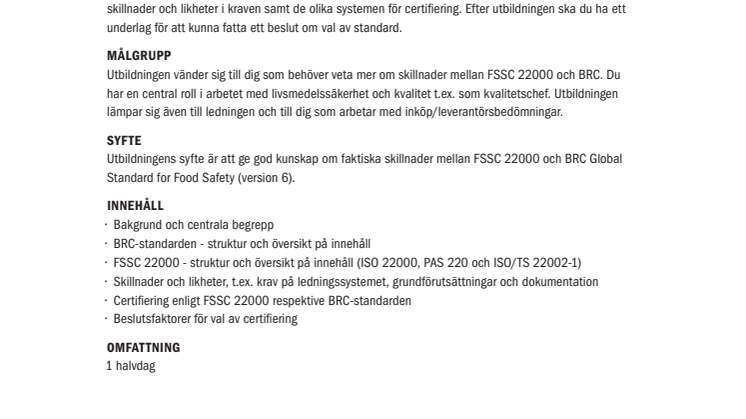 FSSC 22000 och BRC - skillnader och likheter