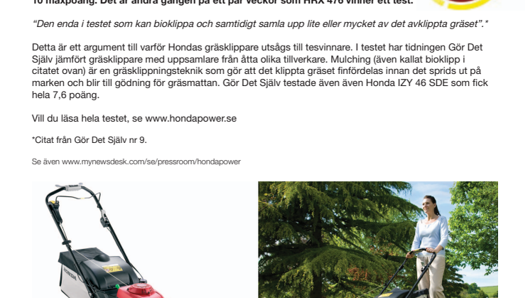 Hondas gräsklippare Testvinnare - igen!