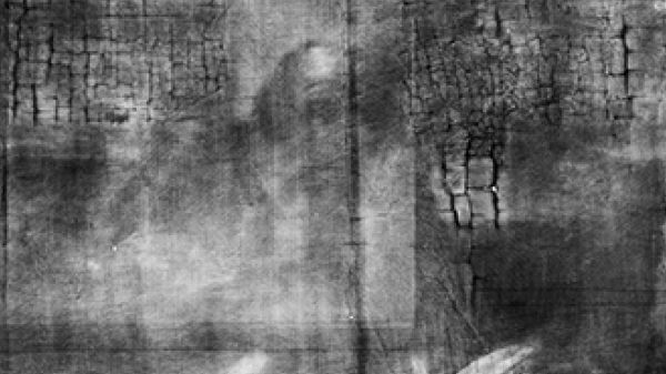 Bowes Museum panel Xray unmarked close up of figure (possibly shepherd) (photo credit Northumbria University and The Bowes Museum)