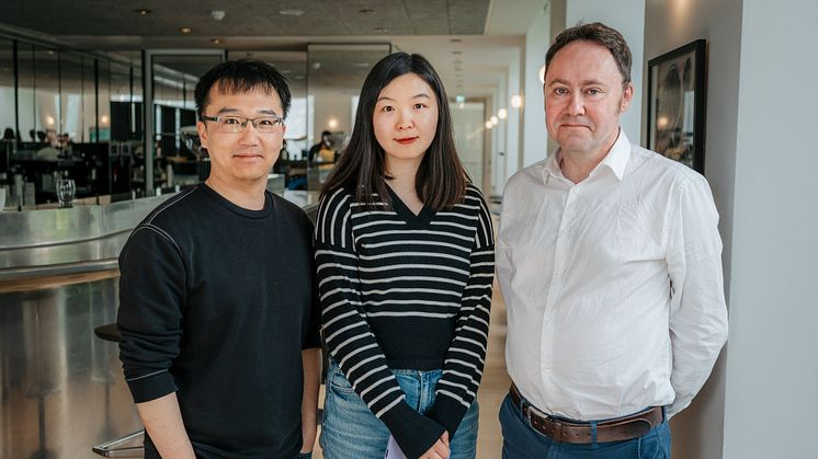 The project team, Research Assistant Mingyu Zhu, Dr Jiayi Jin and Professor Richard Laing are pictured while attending the Future Observatory workshop and presenting their research at the Design Museum, London.