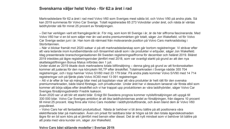 Svenskarna väljer helst Volvo - för 62:a året i rad