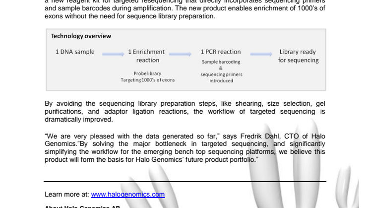 Halo Genomics develops kit for library preparation free targeted resequencing