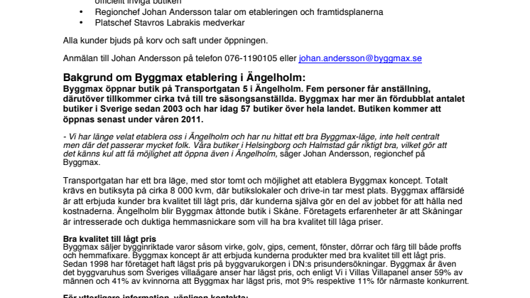 Pressinbjudan: Invigning av Byggmax butik i Ängelholm