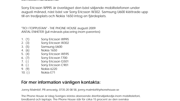Topplistan: Sony Ericsson W995 håller ställningarna 