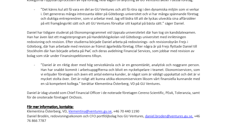 GU Ventures presenterar sin nye ekonom Daniel Brodén!